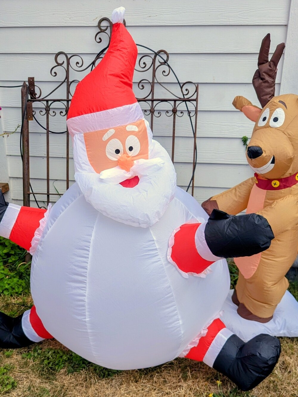 Snowman Santa W/Reindeer Self Inflating, Lighted 4ft. Tall